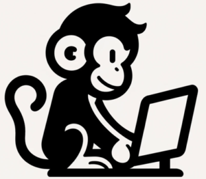 monkey working with a computer. Index SEO logo.